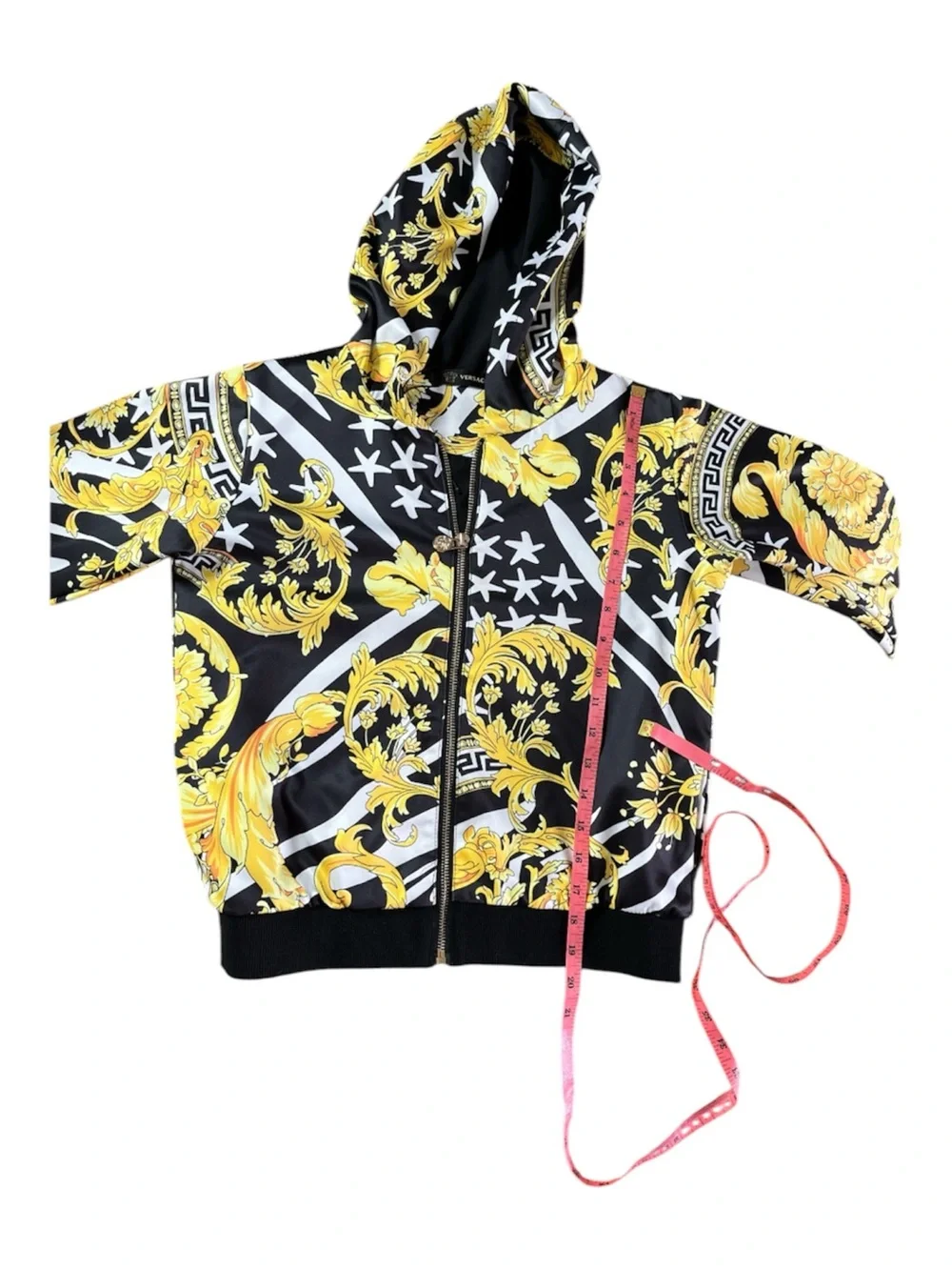 NWOT VERSACE Kids Boys Black Gold Baroque Star Full-Zip Hoodie Jacket S14 / 160